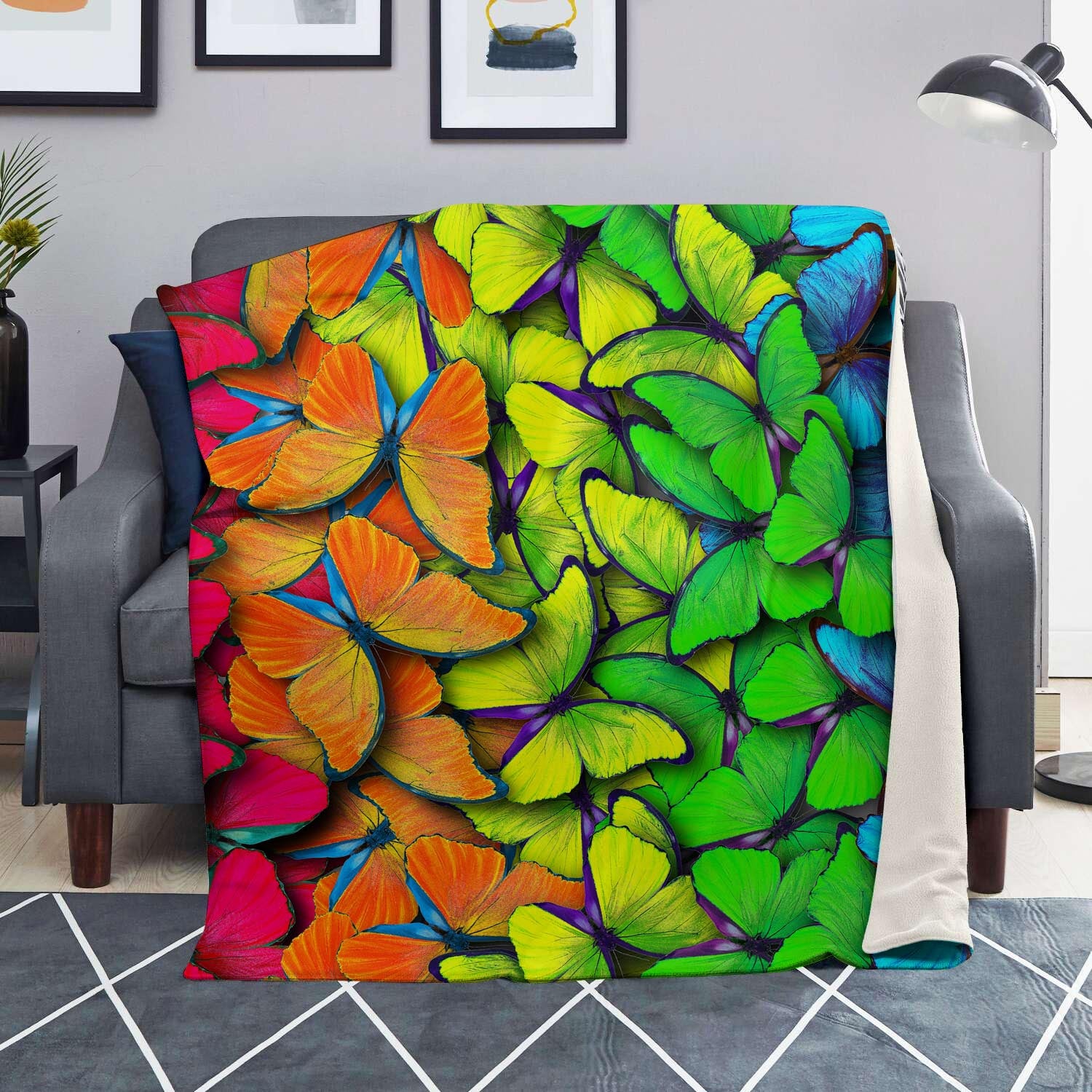 Rainbow Butterfly Print Blanket-grizzshop