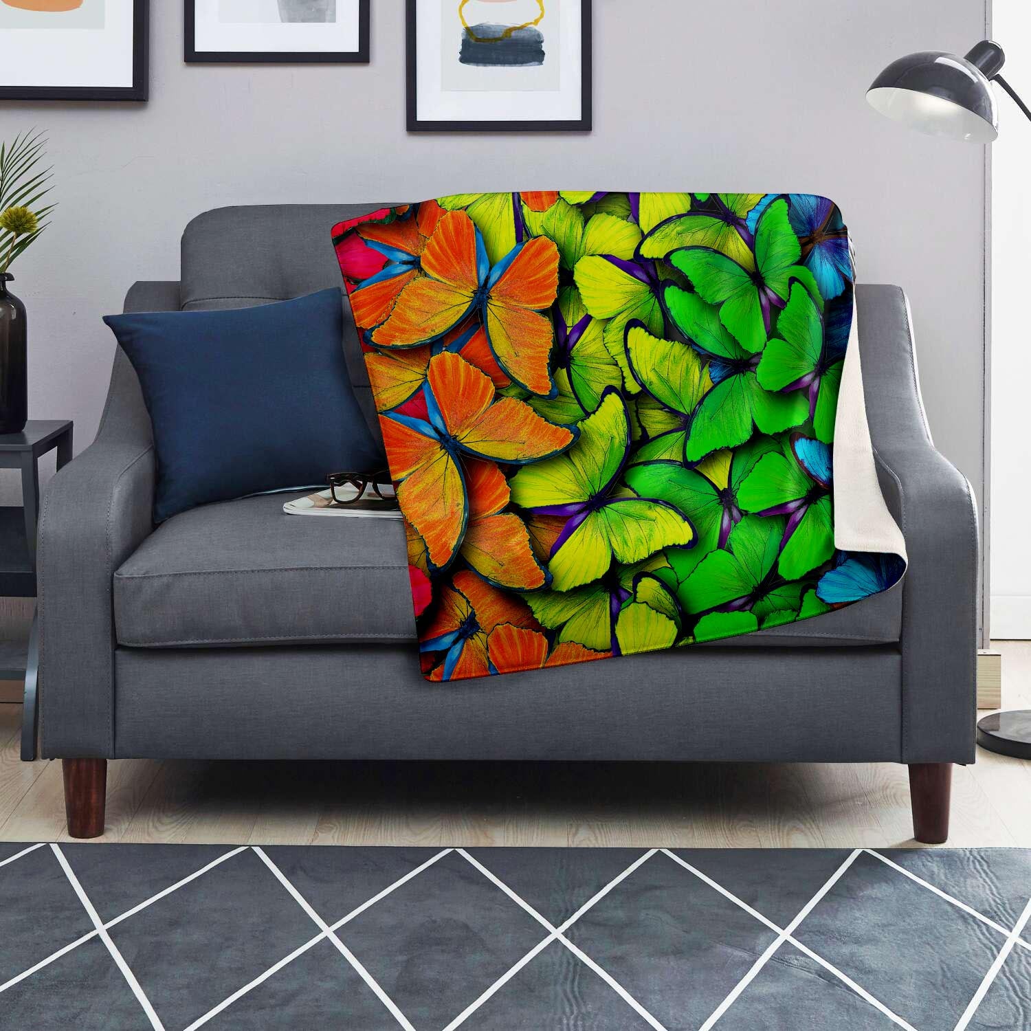 Rainbow Butterfly Print Blanket-grizzshop