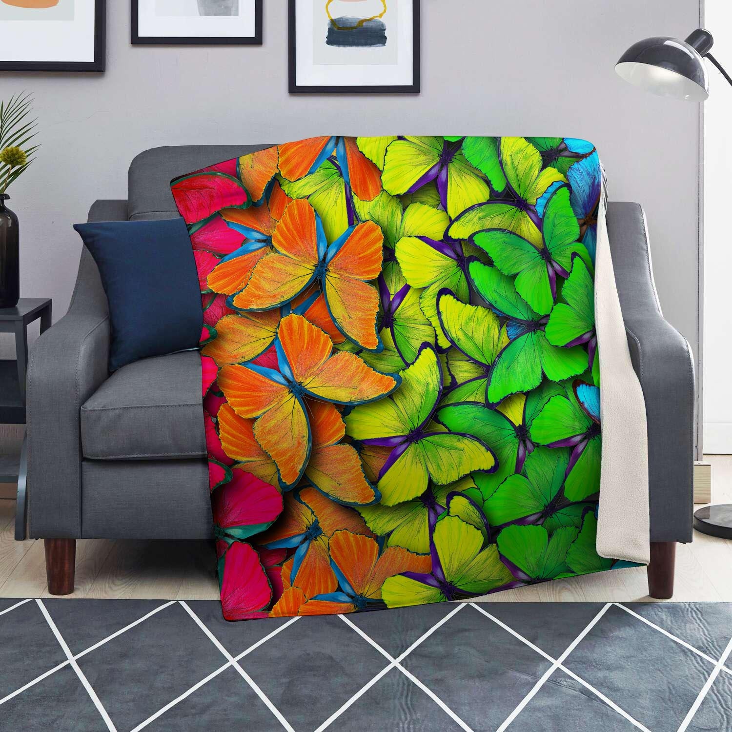 Rainbow Butterfly Print Blanket-grizzshop