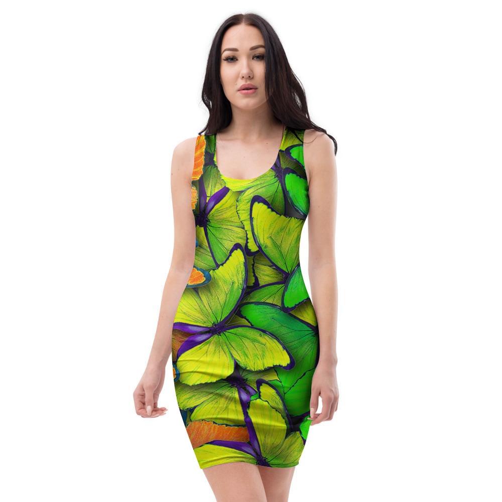 Rainbow Butterfly Print Bodycon Dress-grizzshop