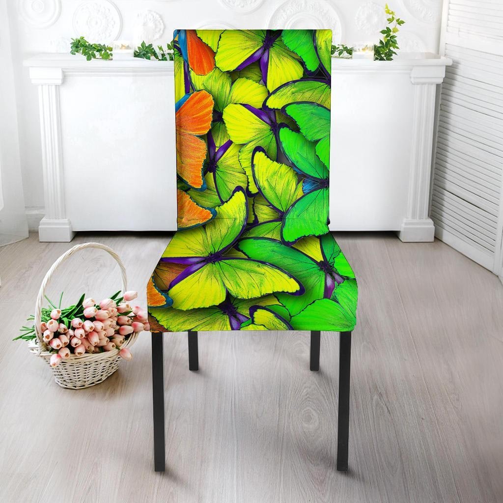 Rainbow Butterfly Print Chair Cover-grizzshop