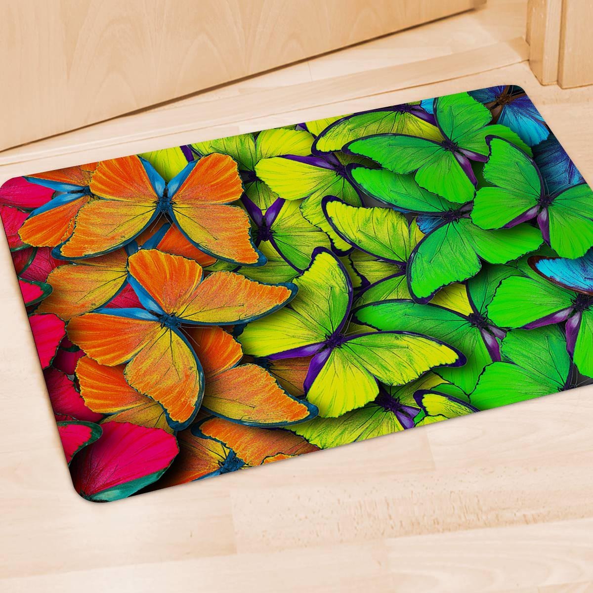 Rainbow Butterfly Print Door Mat-grizzshop