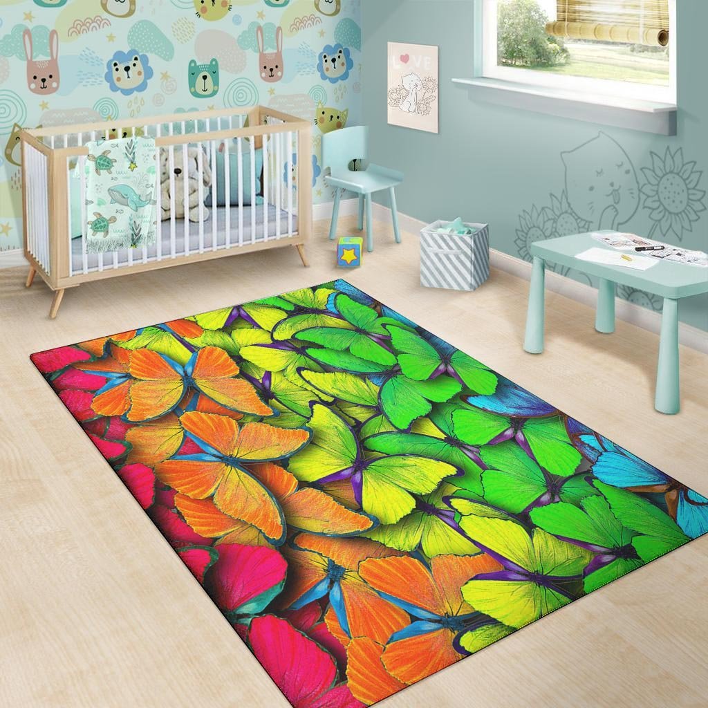 Rainbow Butterfly Print Floor Mat-grizzshop