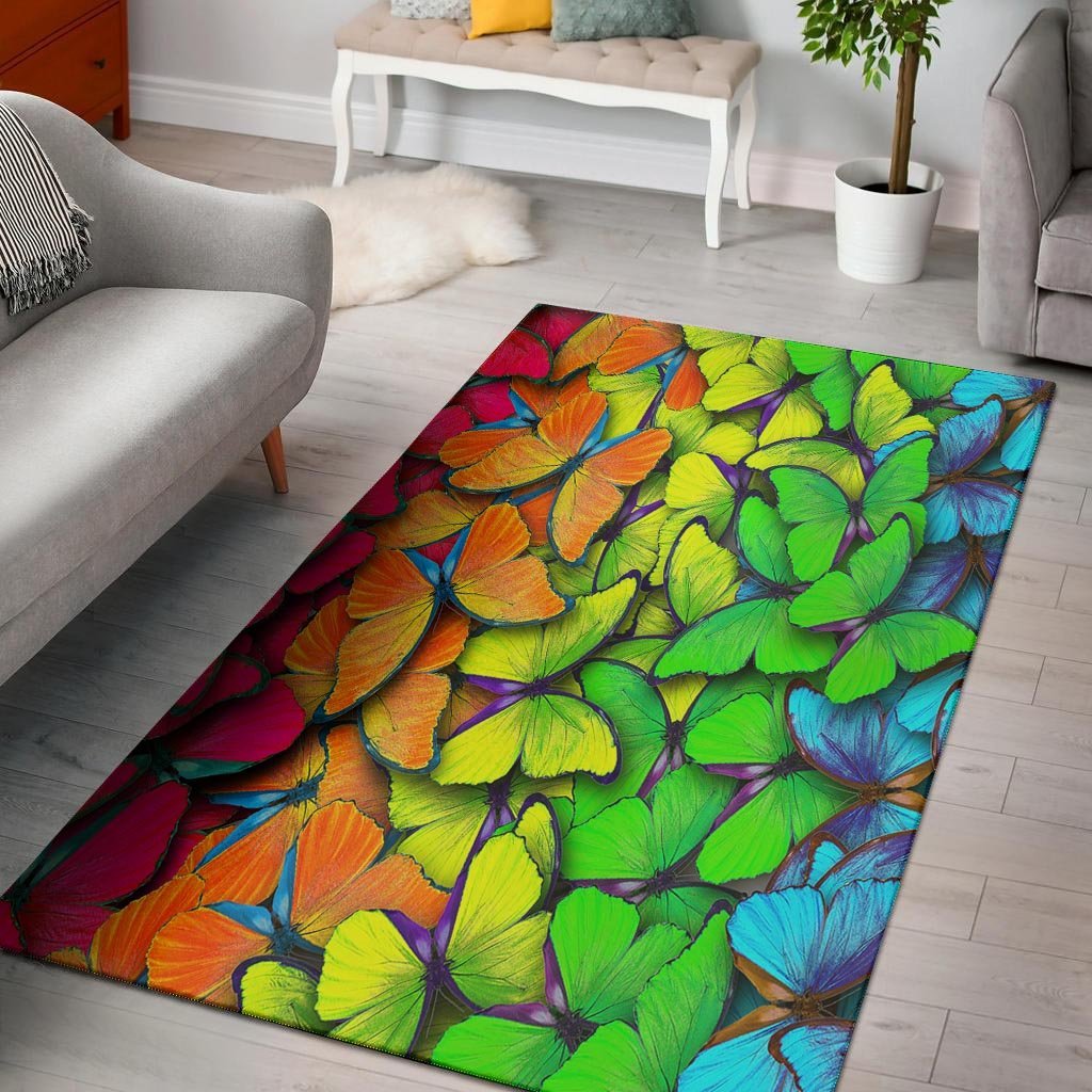 Rainbow Butterfly Print Floor Mat-grizzshop