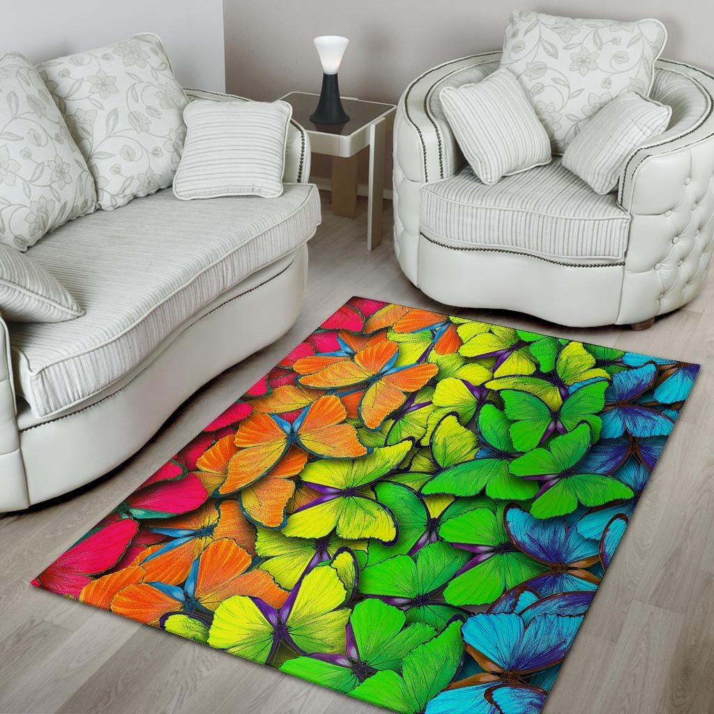 Rainbow Butterfly Print Floor Mat-grizzshop