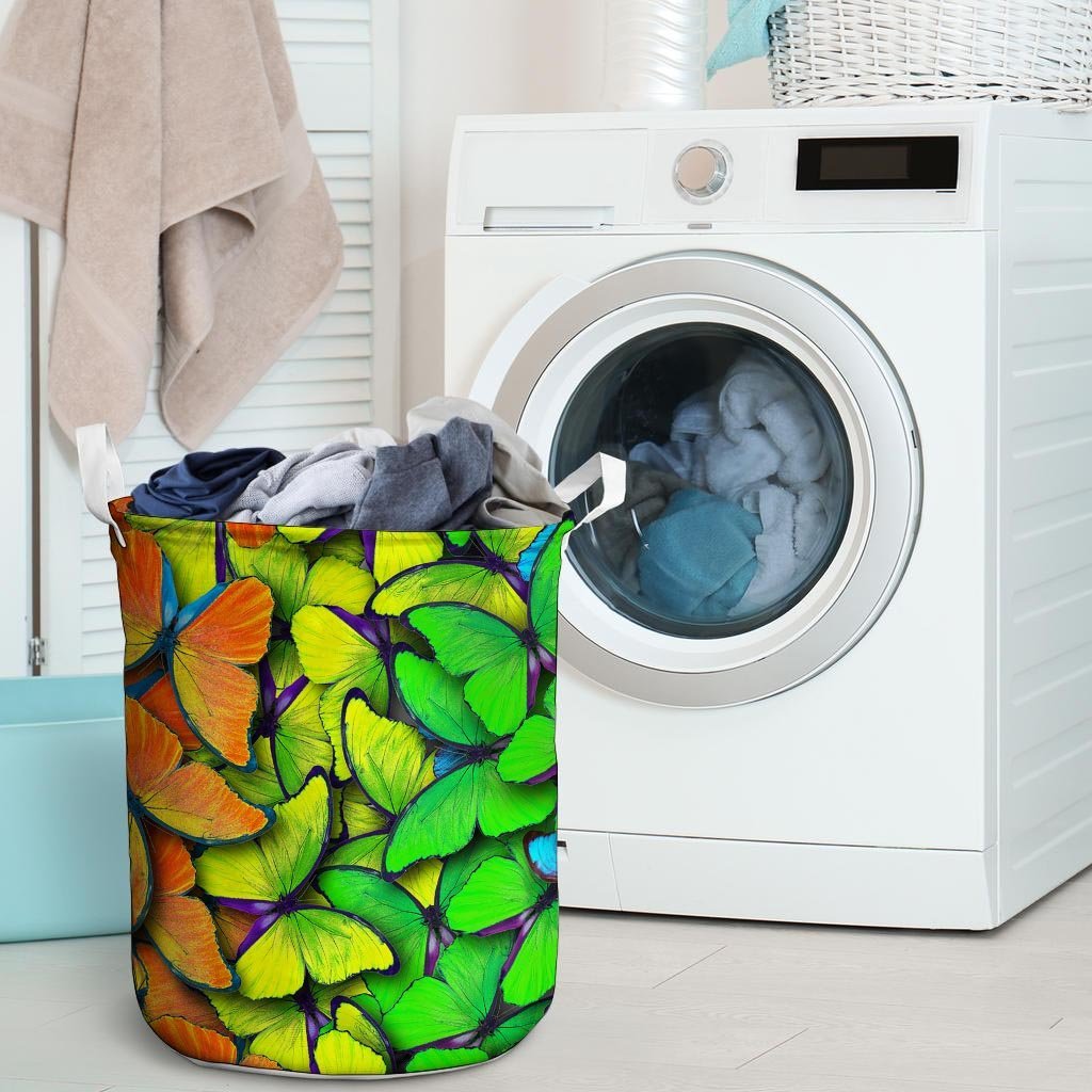 Rainbow Butterfly Print Laundry Basket-grizzshop