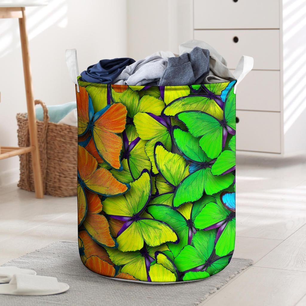 Rainbow Butterfly Print Laundry Basket-grizzshop