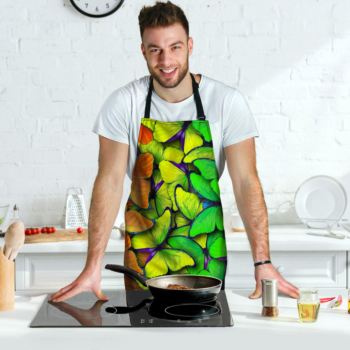 Rainbow Butterfly Print Men's Apron-grizzshop