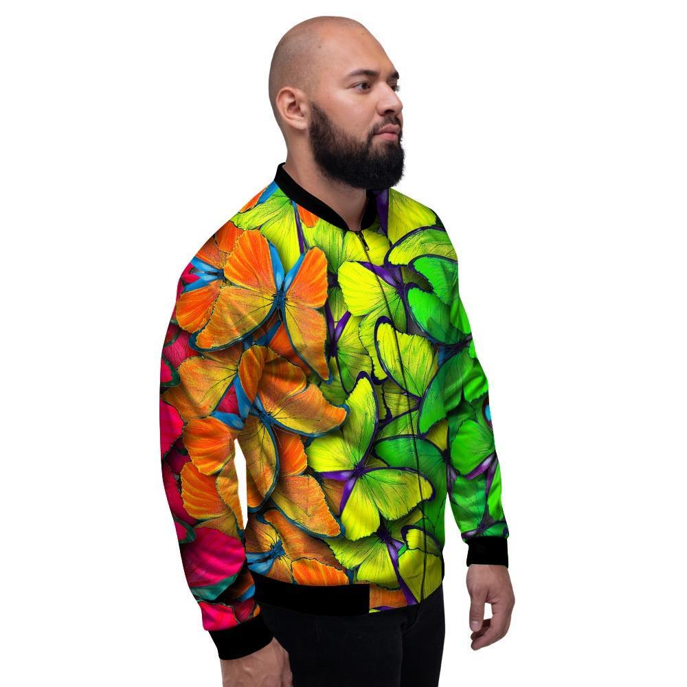 Rainbow Butterfly Print Men's Bomber Jacket-grizzshop