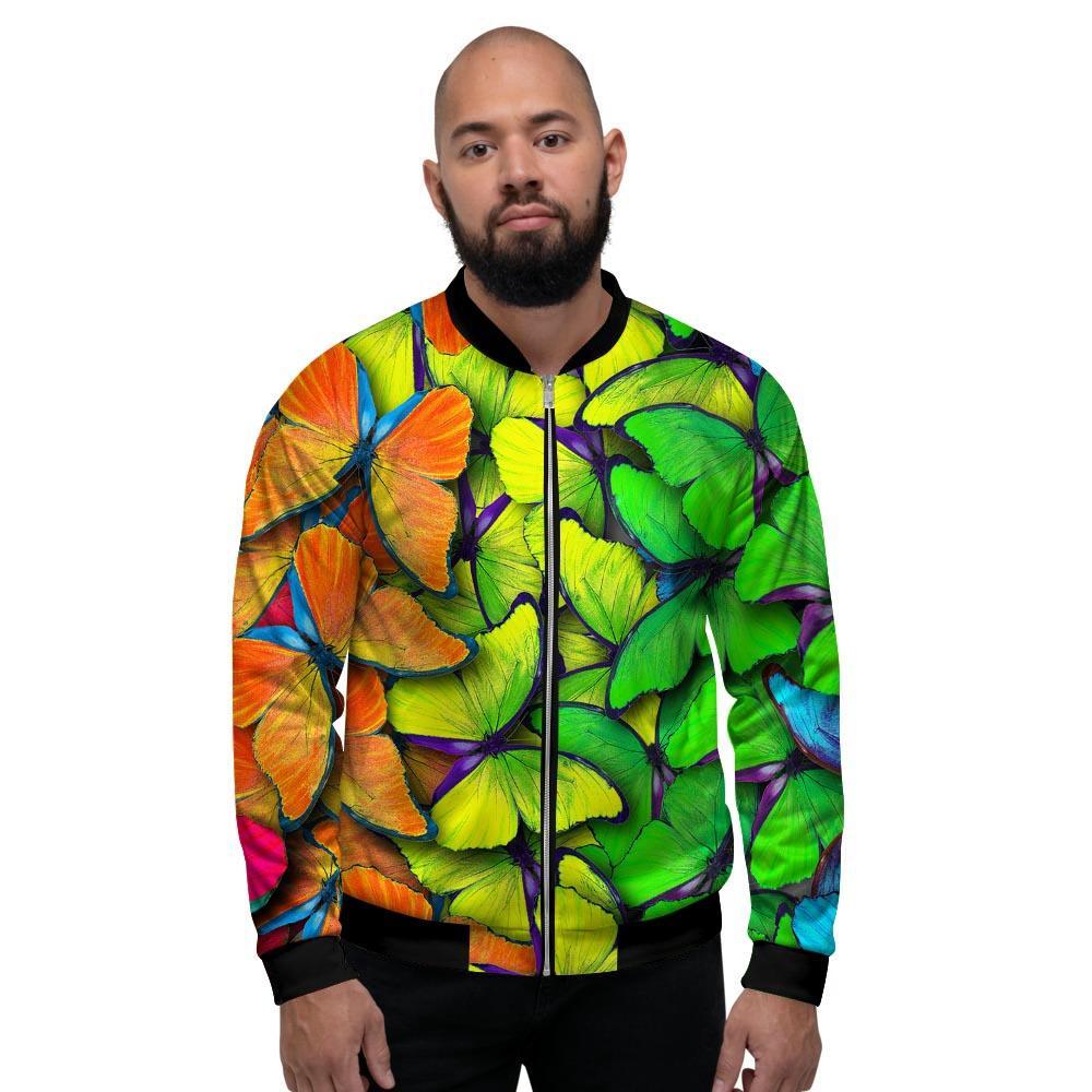 Rainbow Butterfly Print Men's Bomber Jacket-grizzshop