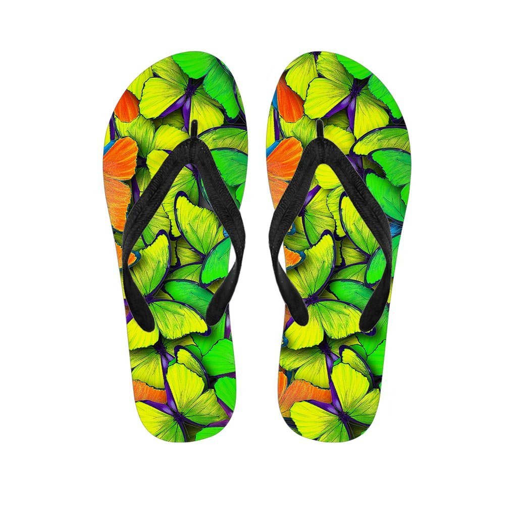 Rainbow Butterfly Print Men's Flip Flops-grizzshop