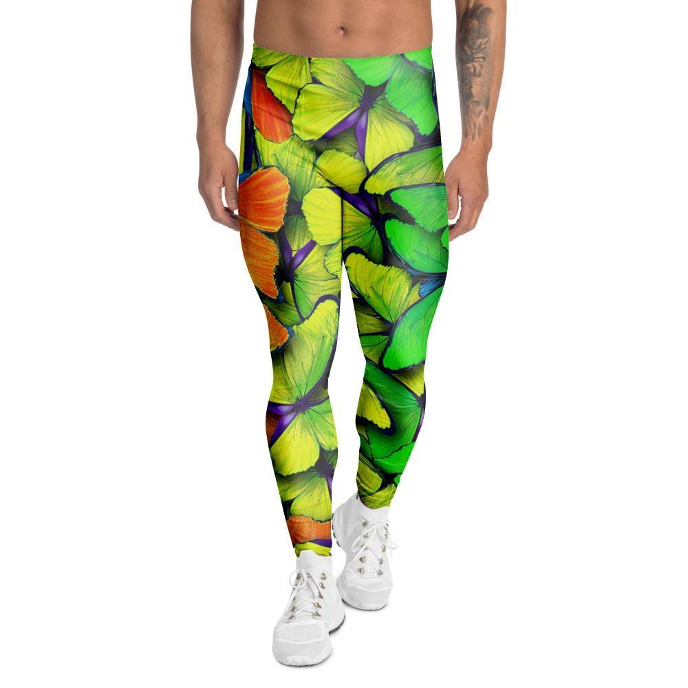 Rainbow Butterfly Print Men's Leggings-grizzshop