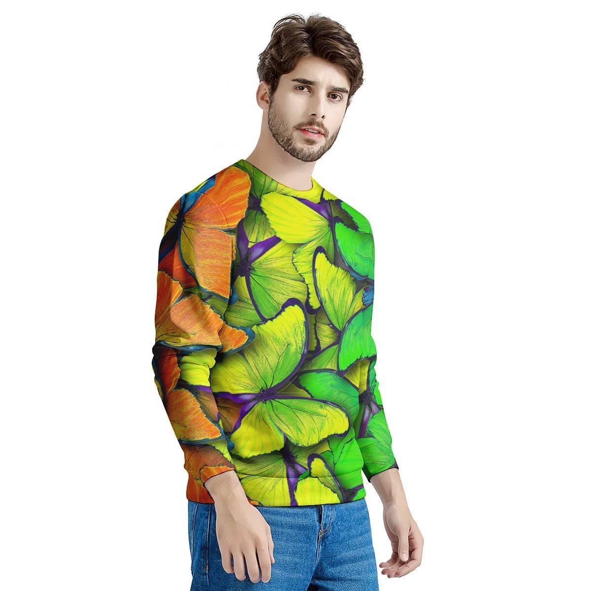 Rainbow Butterfly Print Men's Sweatshirt-grizzshop