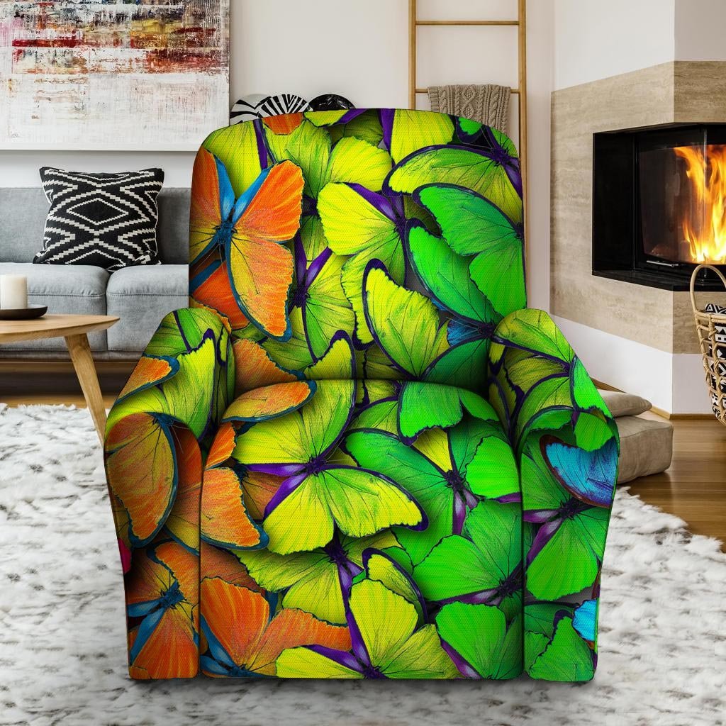 Rainbow Butterfly Print Recliner Cover-grizzshop