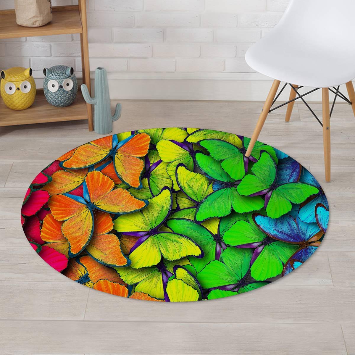 Rainbow Butterfly Print Round Rug-grizzshop