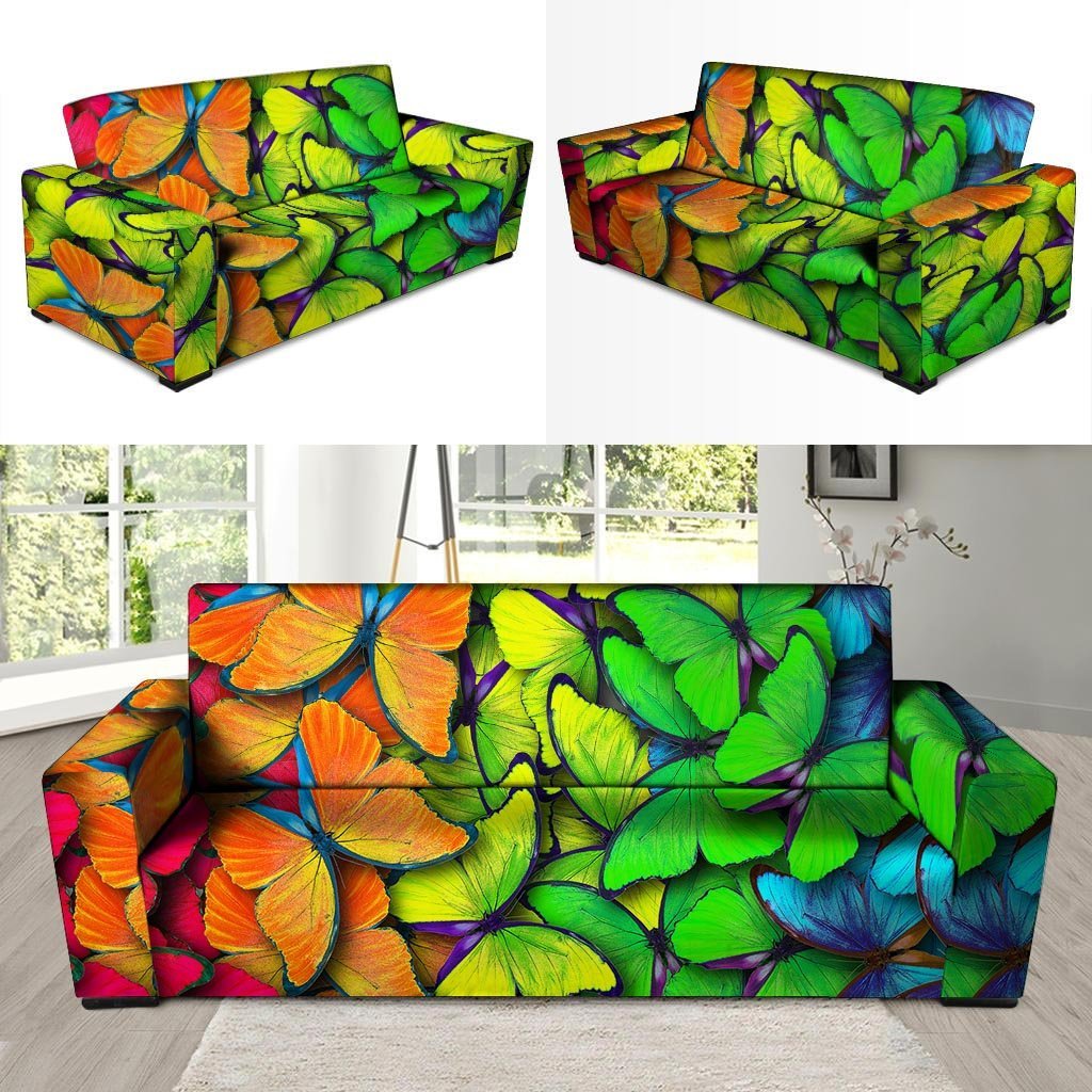 Rainbow Butterfly Print Sofa Cover-grizzshop