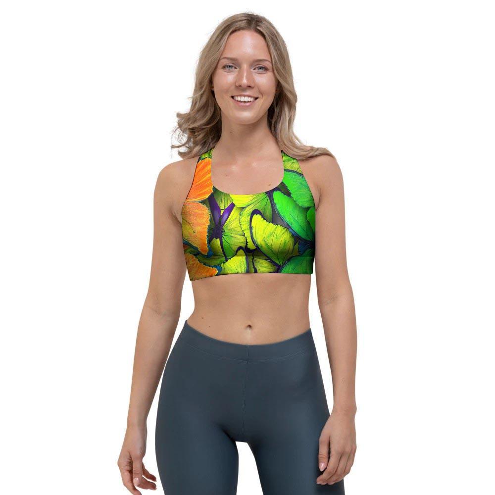 Rainbow Butterfly Print Sports Bra-grizzshop