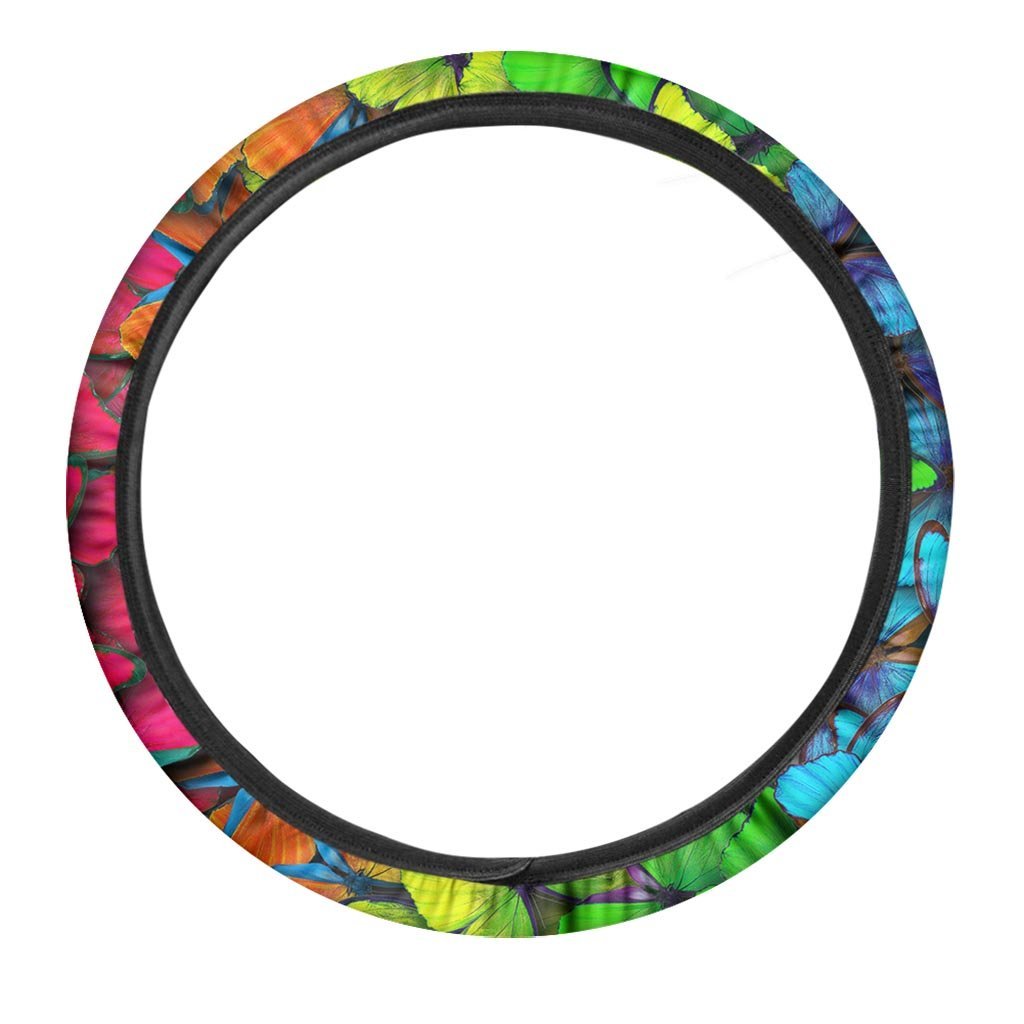 Rainbow Butterfly Print Steering Wheel Cover-grizzshop