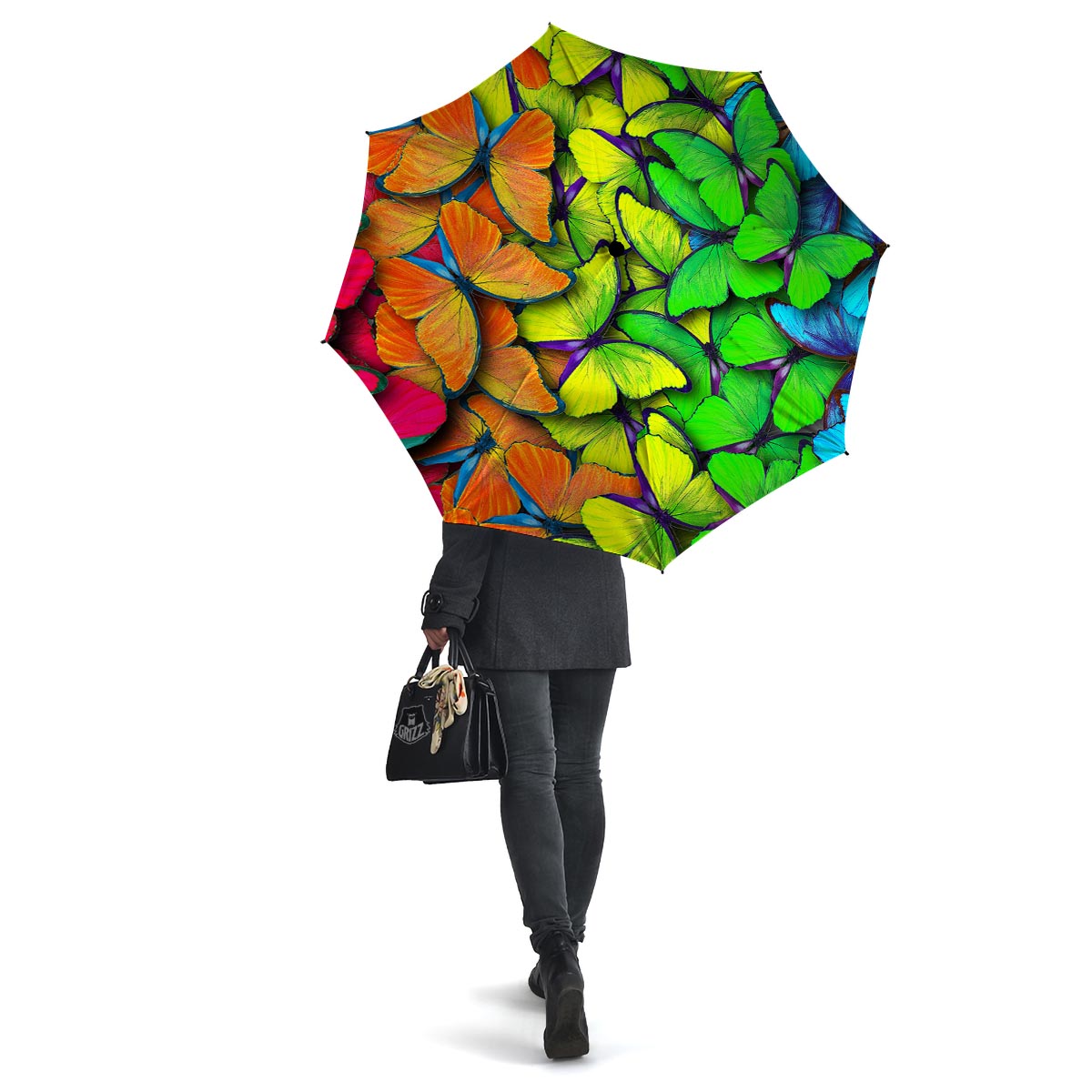 Rainbow Butterfly Print Umbrella-grizzshop