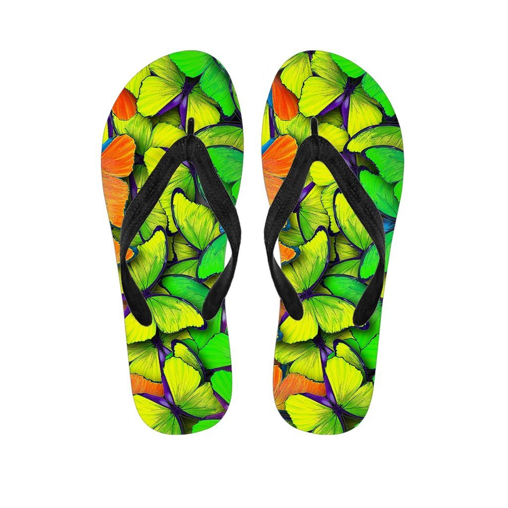 Rainbow Butterfly Print Women's Flip Flops-grizzshop