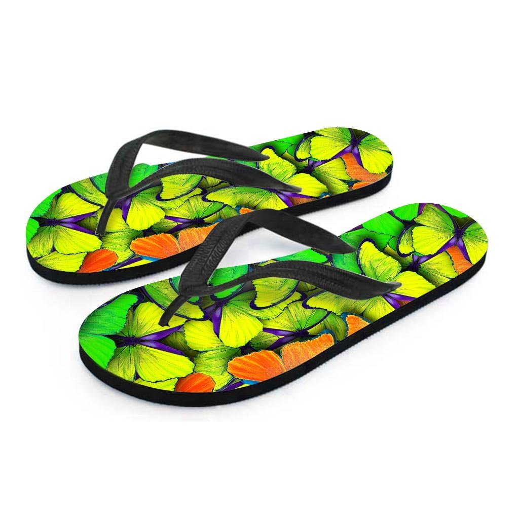 Rainbow Butterfly Print Women's Flip Flops-grizzshop