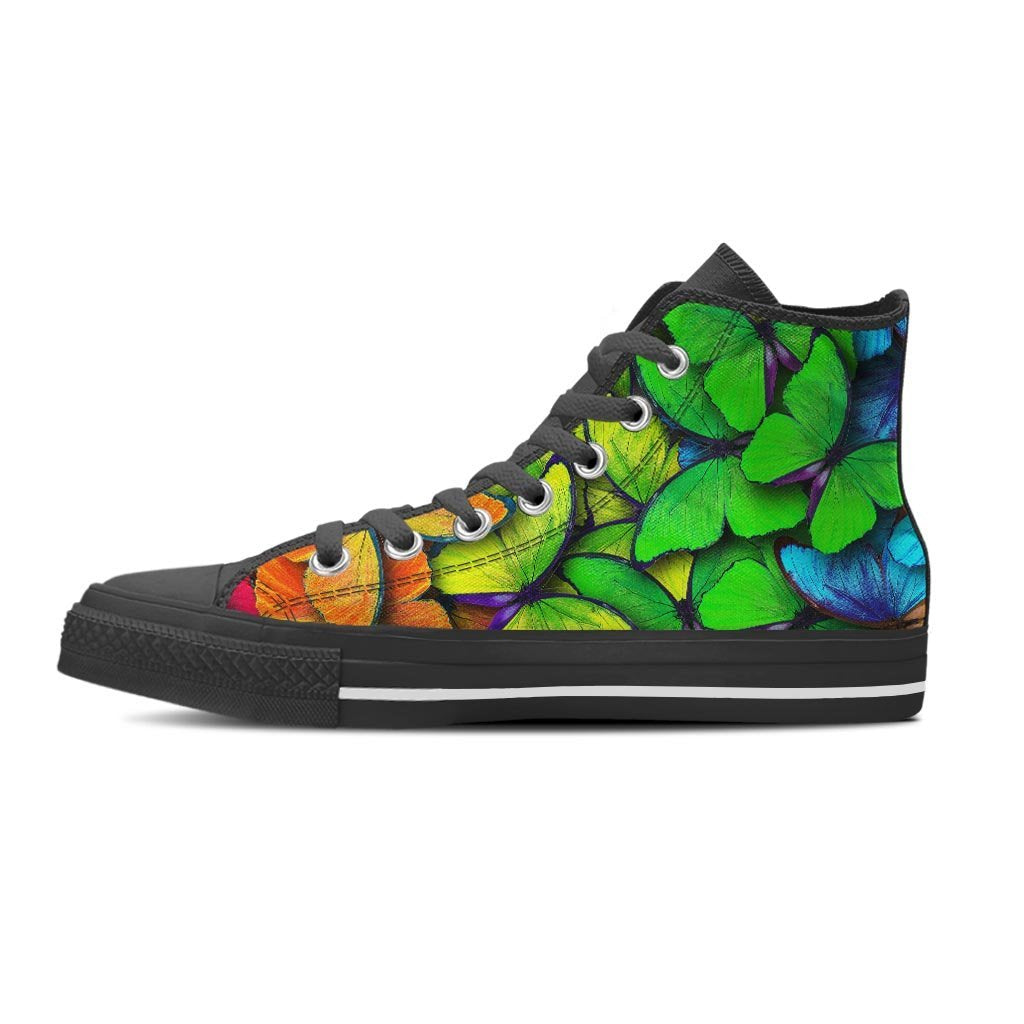 Rainbow Butterfly Print Women's High Top Shoes-grizzshop