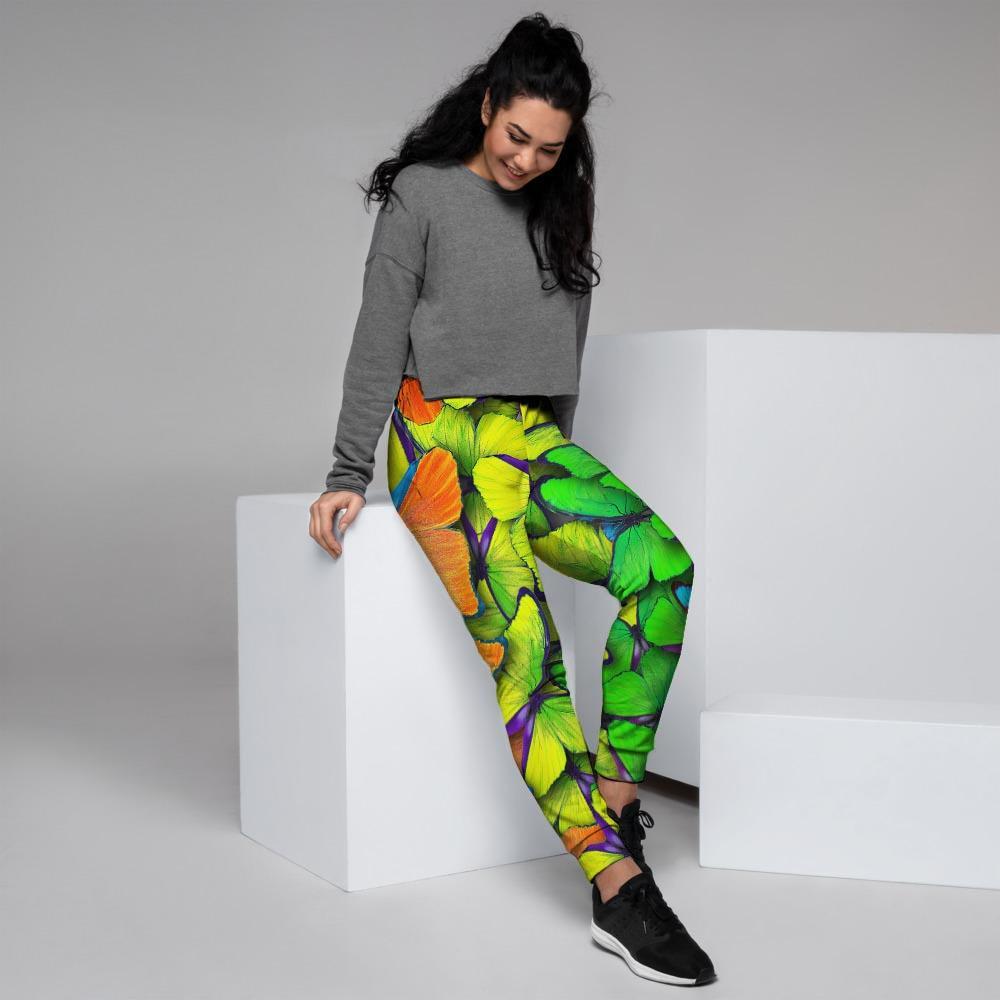 Rainbow Butterfly Print Women's Joggers-grizzshop