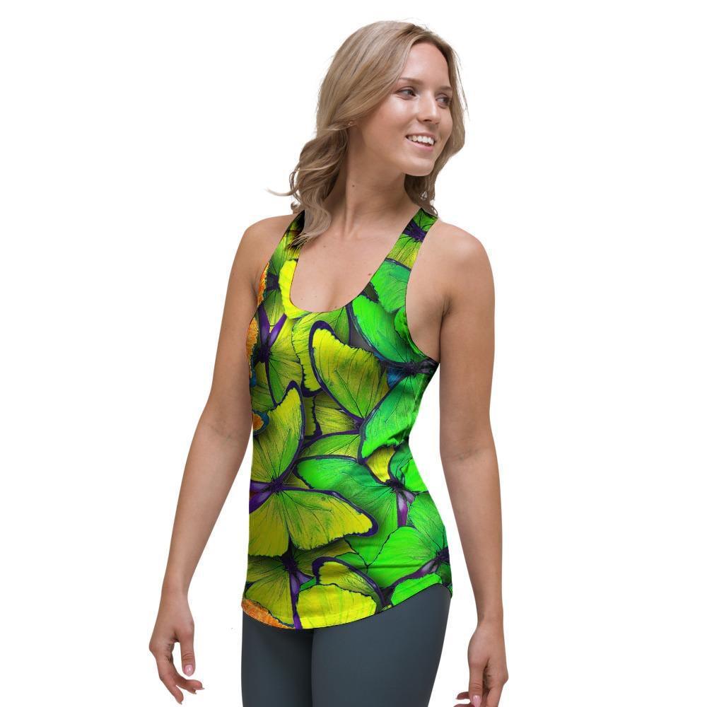 Rainbow Butterfly Print Women's Racerback Tank Top-grizzshop