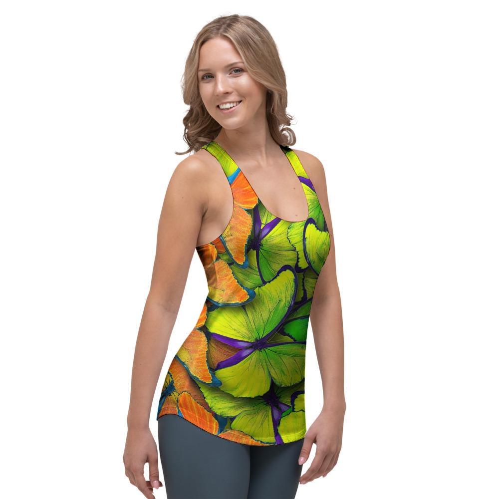 Rainbow Butterfly Print Women's Racerback Tank Top-grizzshop