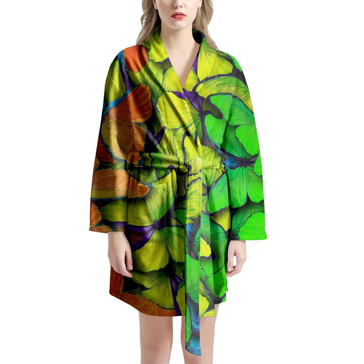 Rainbow Butterfly Print Women's Robe-grizzshop