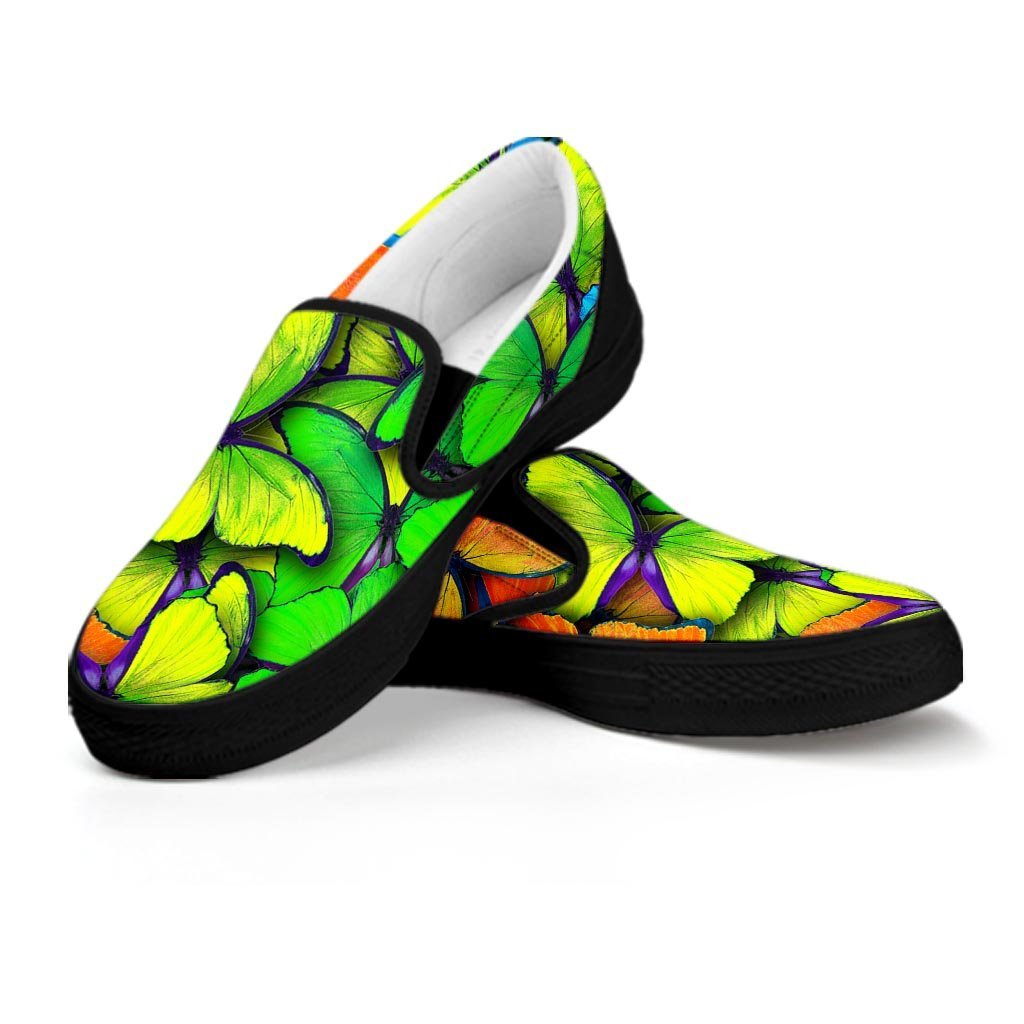Rainbow Butterfly Print Women's Slip On Sneakers-grizzshop