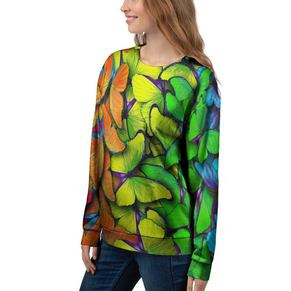 Rainbow Butterfly Print Women's Sweatshirt-grizzshop