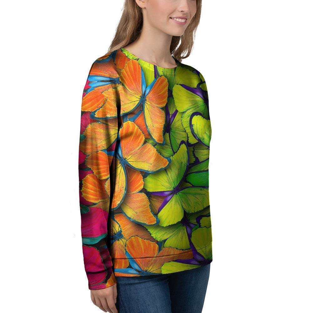 Rainbow Butterfly Print Women's Sweatshirt-grizzshop