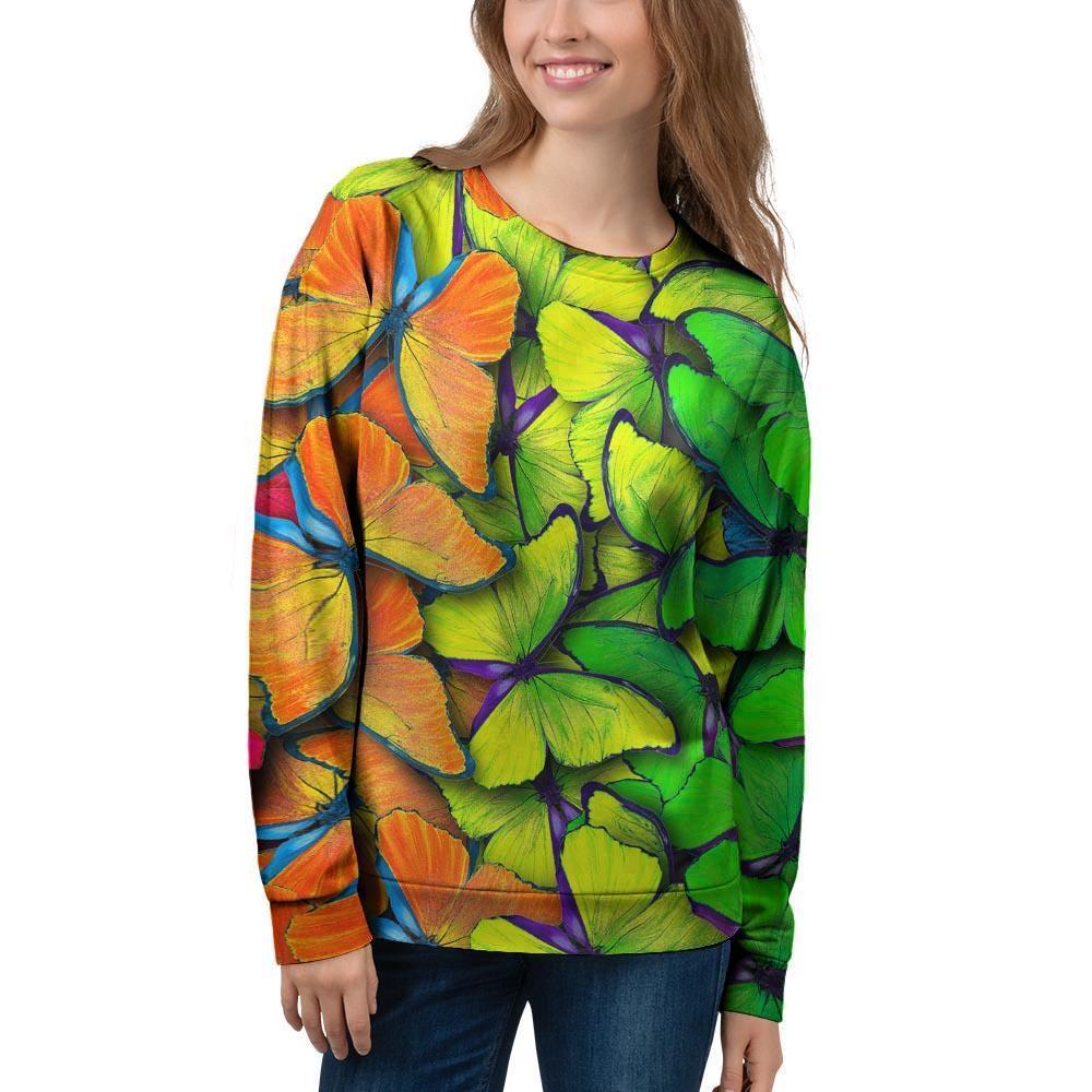 Rainbow Butterfly Print Women's Sweatshirt-grizzshop