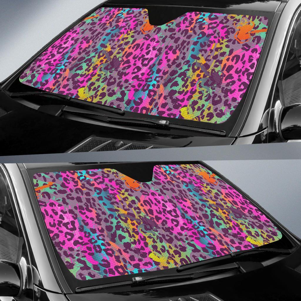 Rainbow Cheetah Leopard Pattern Print Car Sun Shade-grizzshop