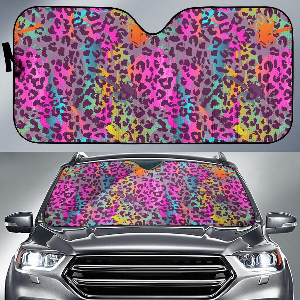 Rainbow Cheetah Leopard Pattern Print Car Sun Shade-grizzshop