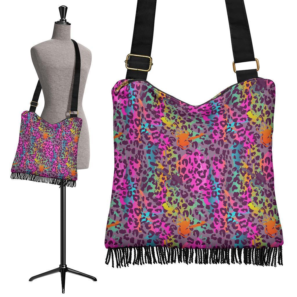 Rainbow Cheetah Leopard Pattern Print Crossbody Bags-grizzshop