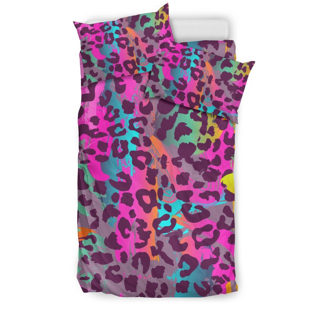 Rainbow Cheetah Leopard Pattern Print Duvet Cover Bedding Set-grizzshop