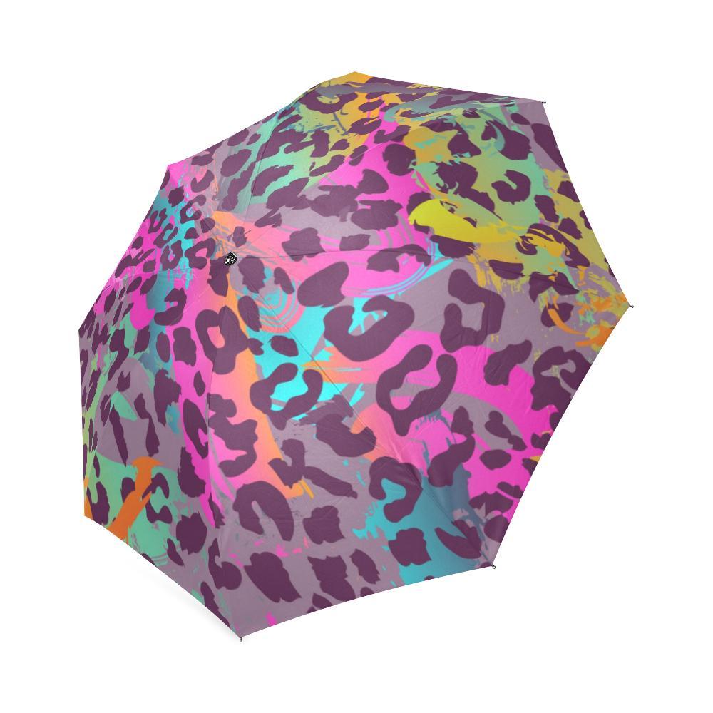 Rainbow Cheetah Leopard Pattern Print Foldable Umbrella-grizzshop