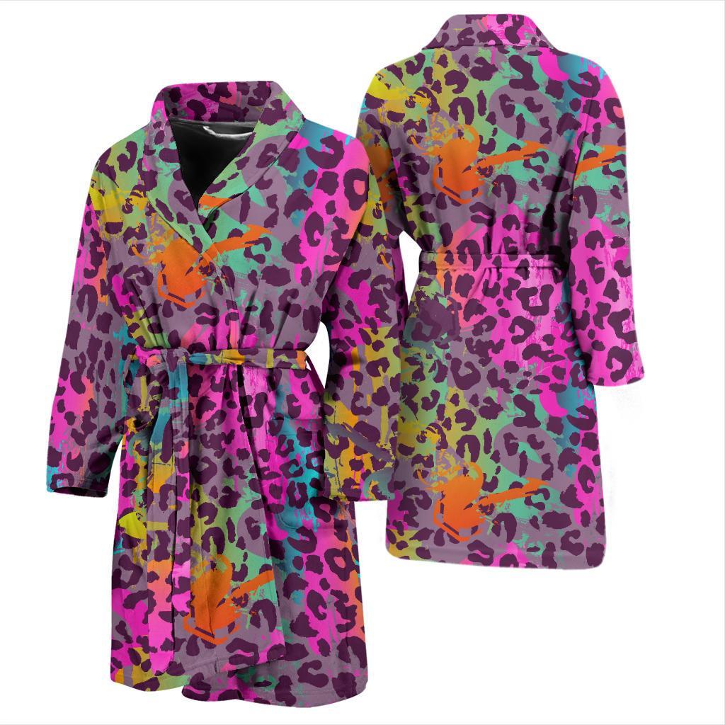 Rainbow Cheetah Leopard Pattern Print Men Long Robe-grizzshop