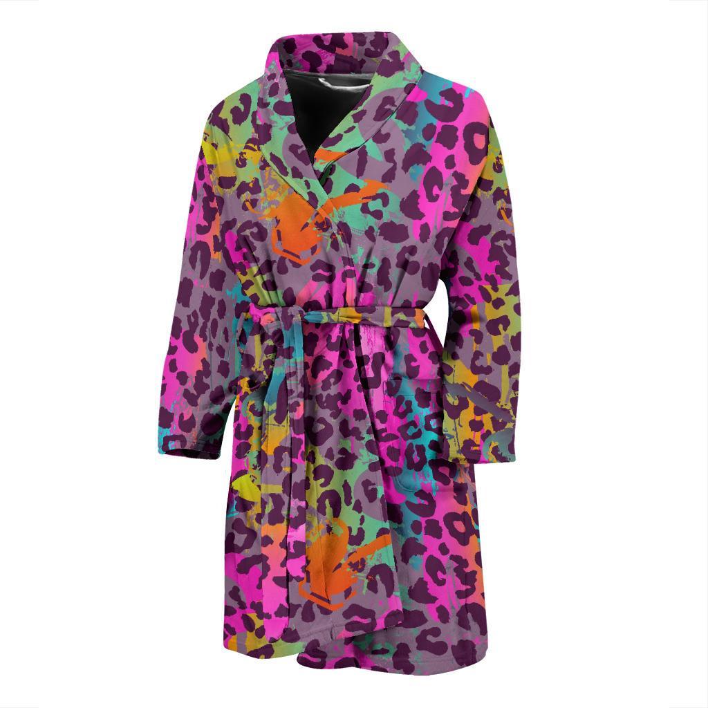 Rainbow Cheetah Leopard Pattern Print Men Long Robe-grizzshop