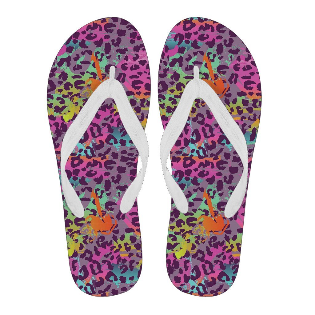 Rainbow Cheetah Leopard Pattern Print Men & Women Flip Flops-grizzshop