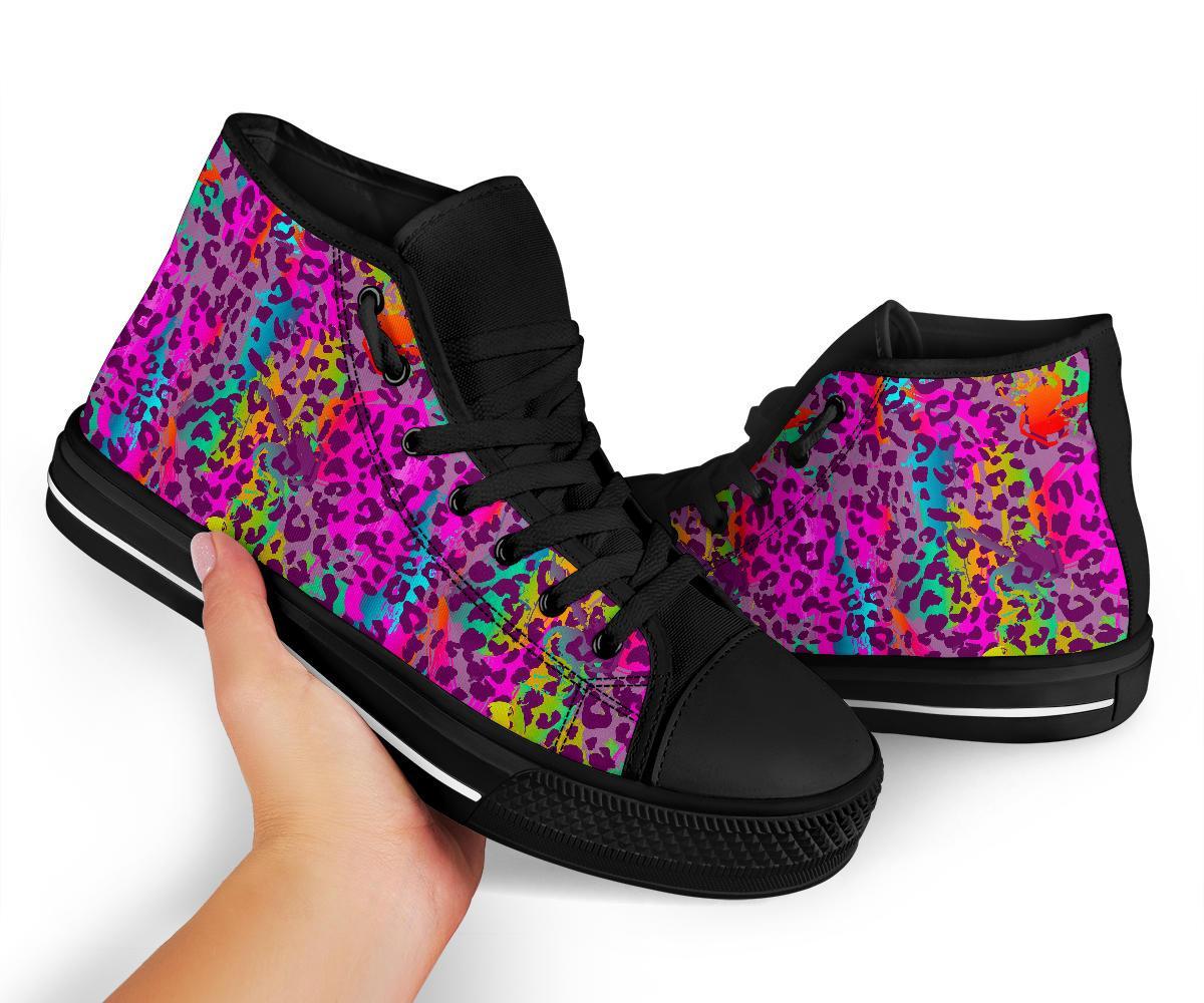 Rainbow Cheetah Leopard Pattern Print Men Women's High Top Shoes-grizzshop