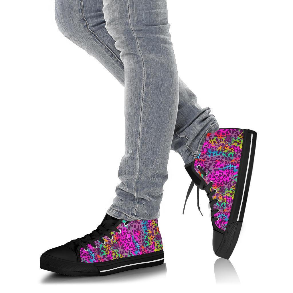 Rainbow Cheetah Leopard Pattern Print Men Women's High Top Shoes-grizzshop