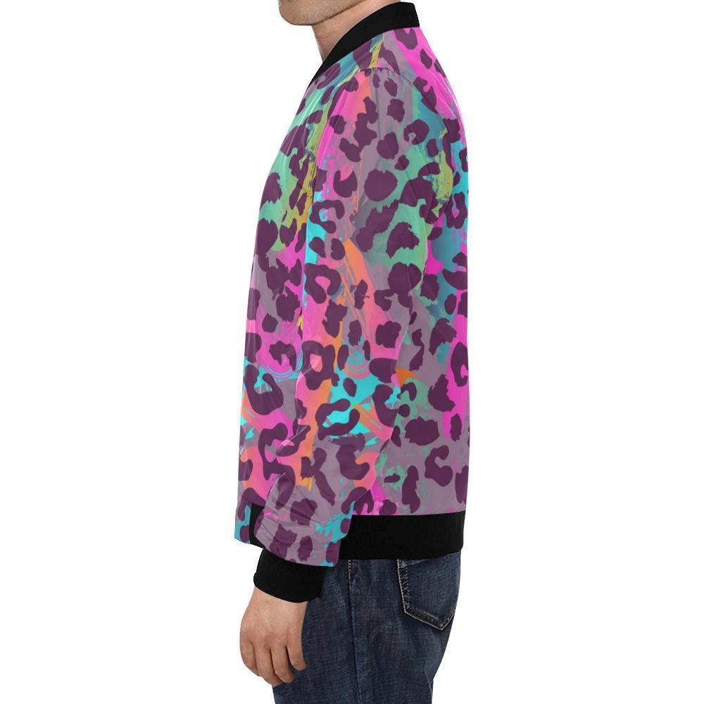 Rainbow Cheetah Leopard Pattern Print Men's Bomber Jacket-grizzshop