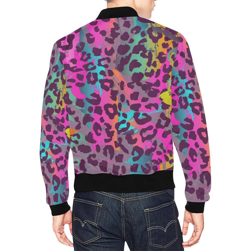 Rainbow Cheetah Leopard Pattern Print Men's Bomber Jacket-grizzshop