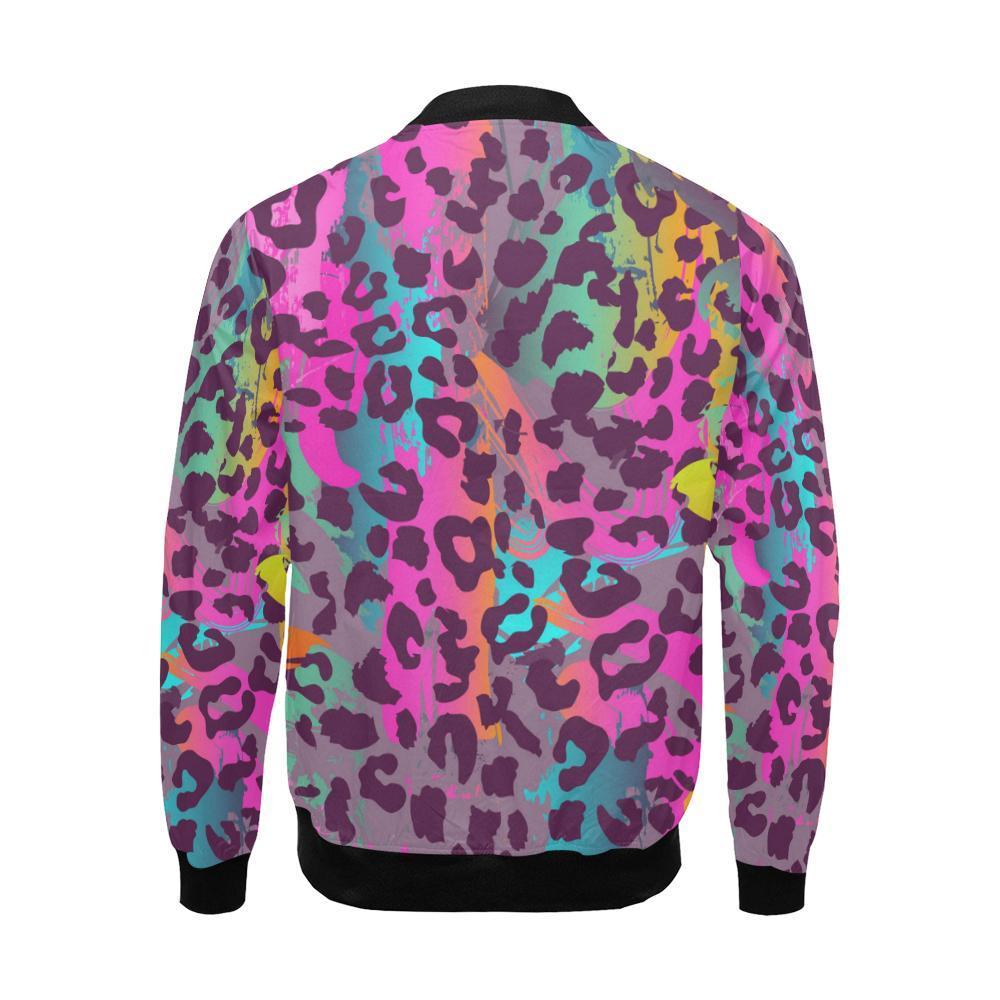 Rainbow Cheetah Leopard Pattern Print Men's Bomber Jacket-grizzshop