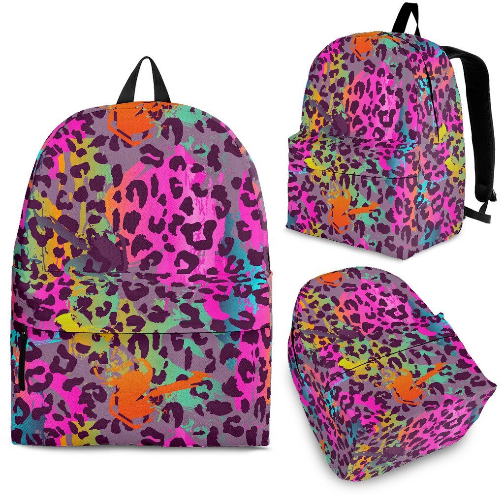 Rainbow Cheetah Leopard Pattern Print Premium Backpack-grizzshop