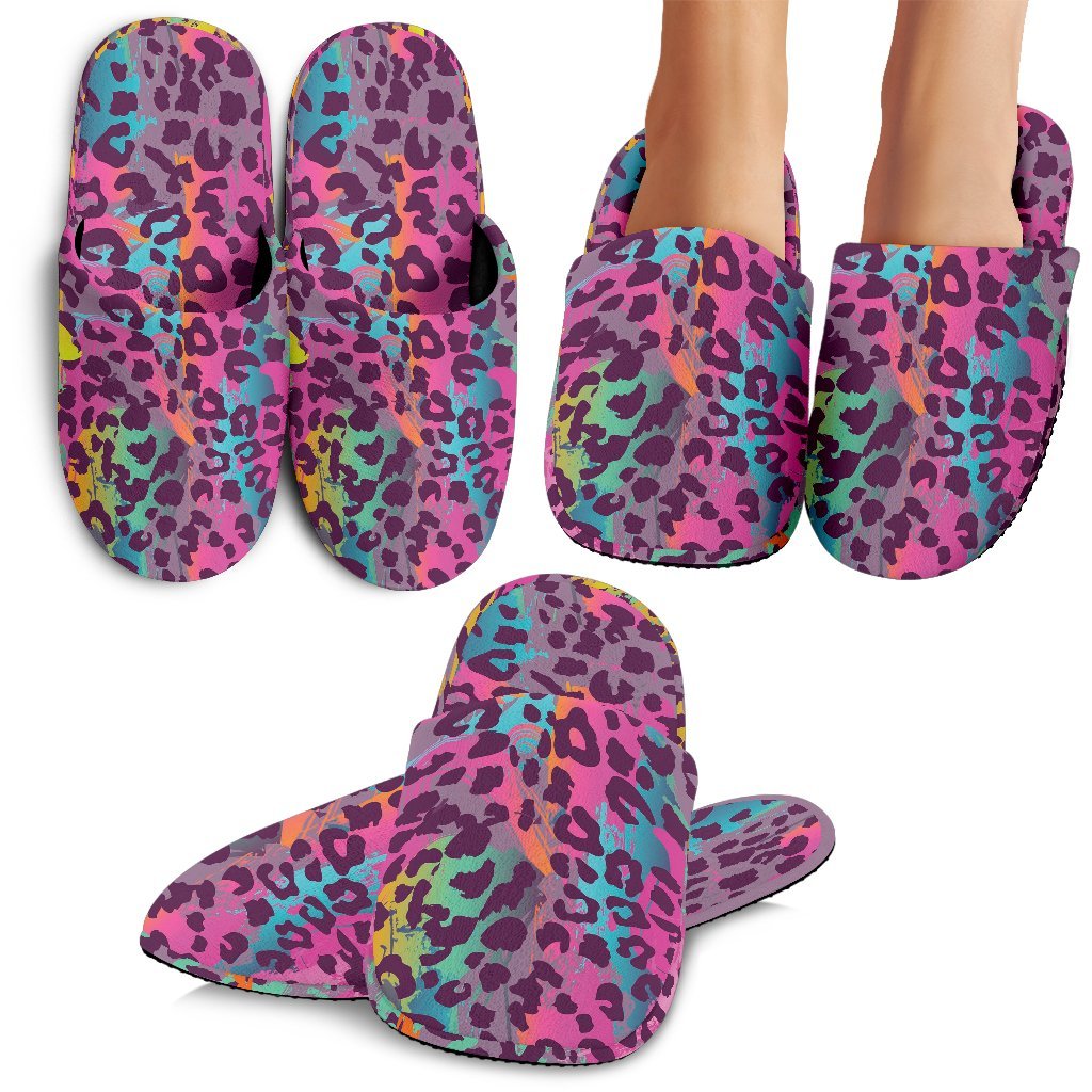 Rainbow Cheetah Leopard Pattern Print Premium Home Slippers-grizzshop