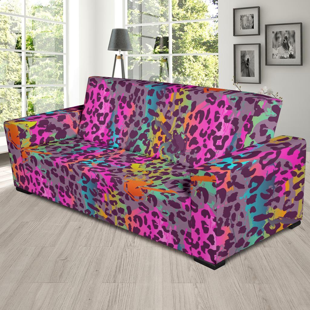 Rainbow Cheetah Leopard Pattern Print Sofa Covers-grizzshop